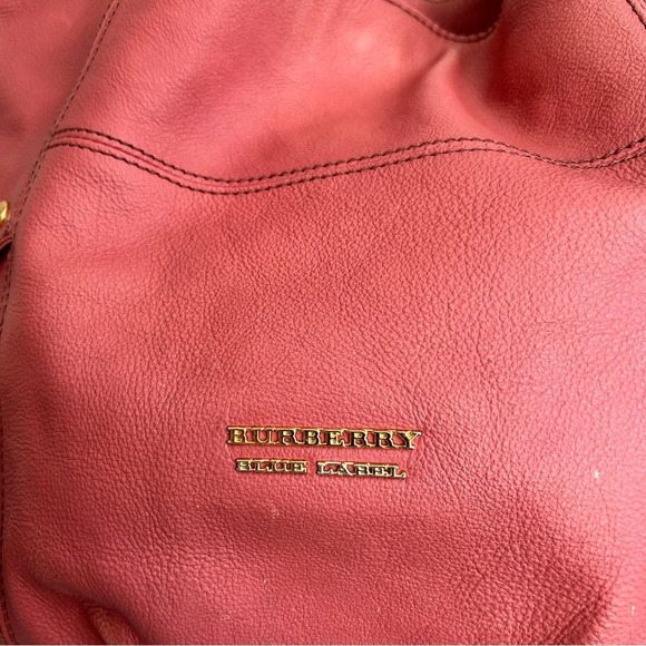 Burberry Blue Label Pink Leather Tote w/ Plaid Lining & Side Zippers - Picture 5 of 17